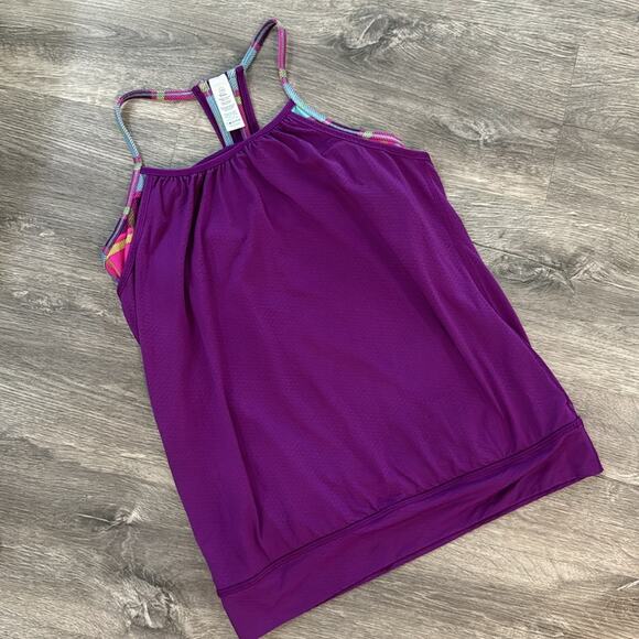 Ivivva (lululemon) Purple Racerback Tank top with pink plaid built-in bra Sz 14 - Picture 1 of 10